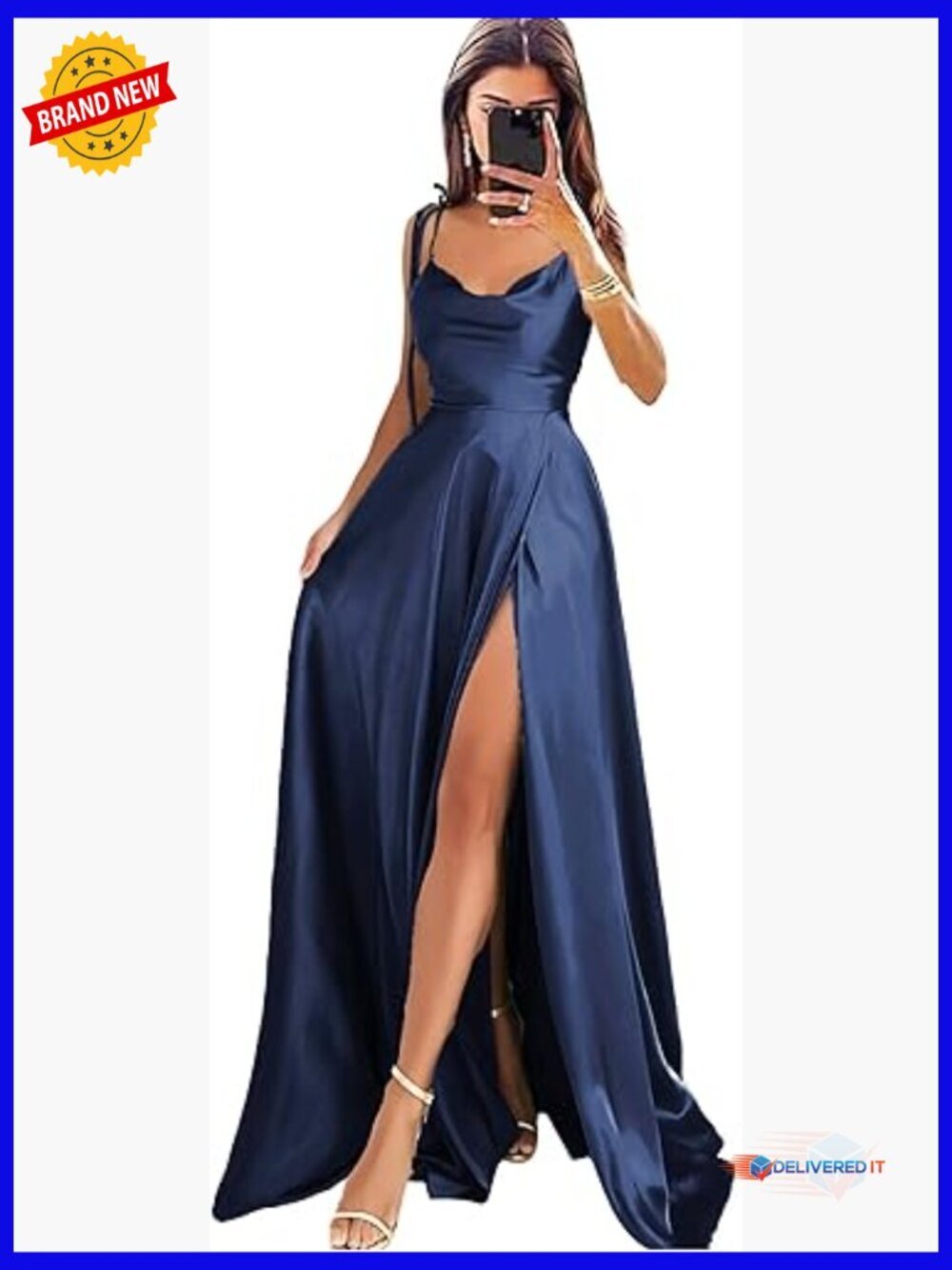 Satin A-Line Prom Dress with Spaghetti Straps and Side Slit